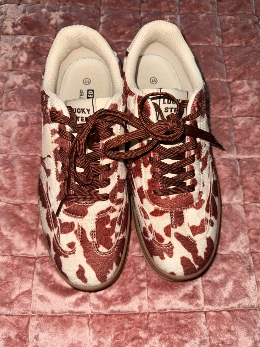 Women’s Reddish Brown Cowprint Lace-Up Sneakers